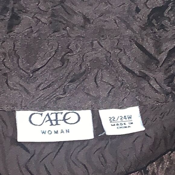 Cato‎ Women's Size 22/24W Plus Brown Textured Button Down Shirt Top 3/4 Sleeve - Picture 3 of 7